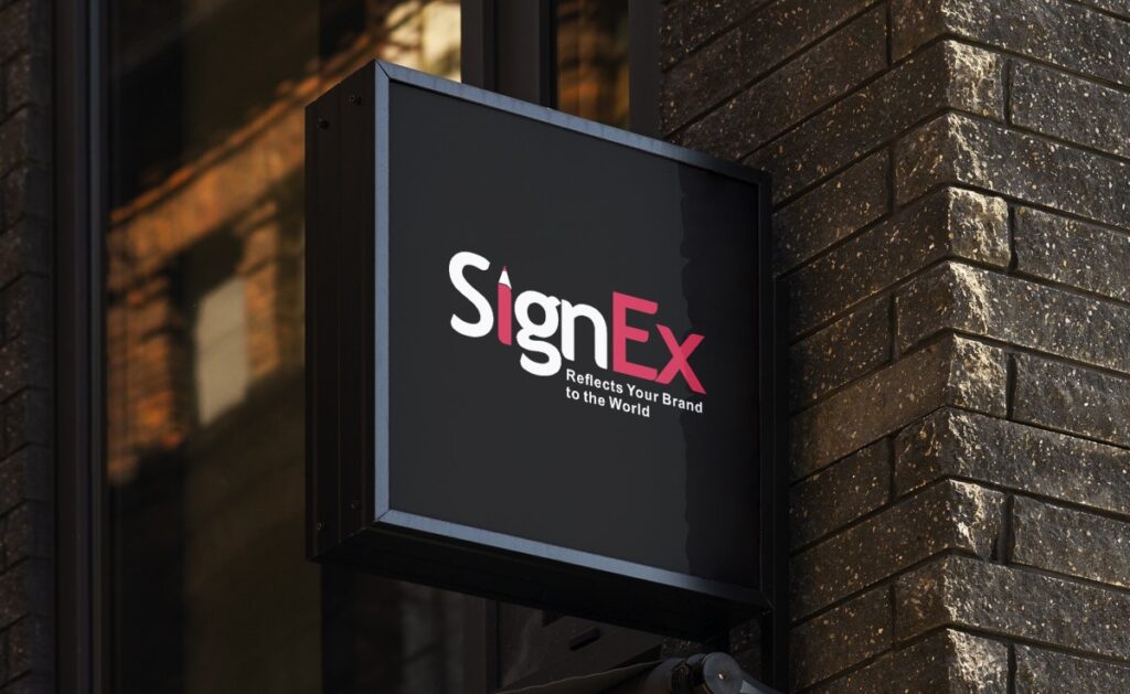 a signage and brand name shown in sigange, signex