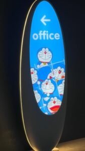 doraemon blue and white themed wayfinding signage